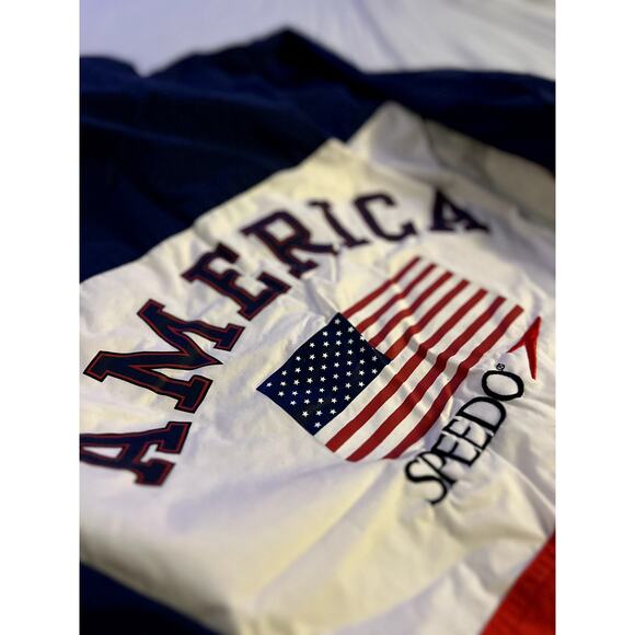 Speedo America Flag Windbreaker Jacket Red, White, and Blue Hooded Size Large - Picture 3 of 11